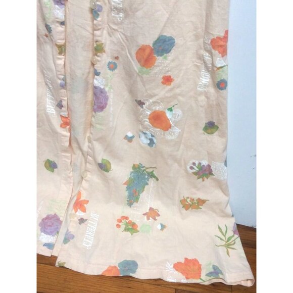 Stamp Maxi Dress Sz M Art-To-wear floral butterfly words button-up USA Resort - Picture 8 of 13
